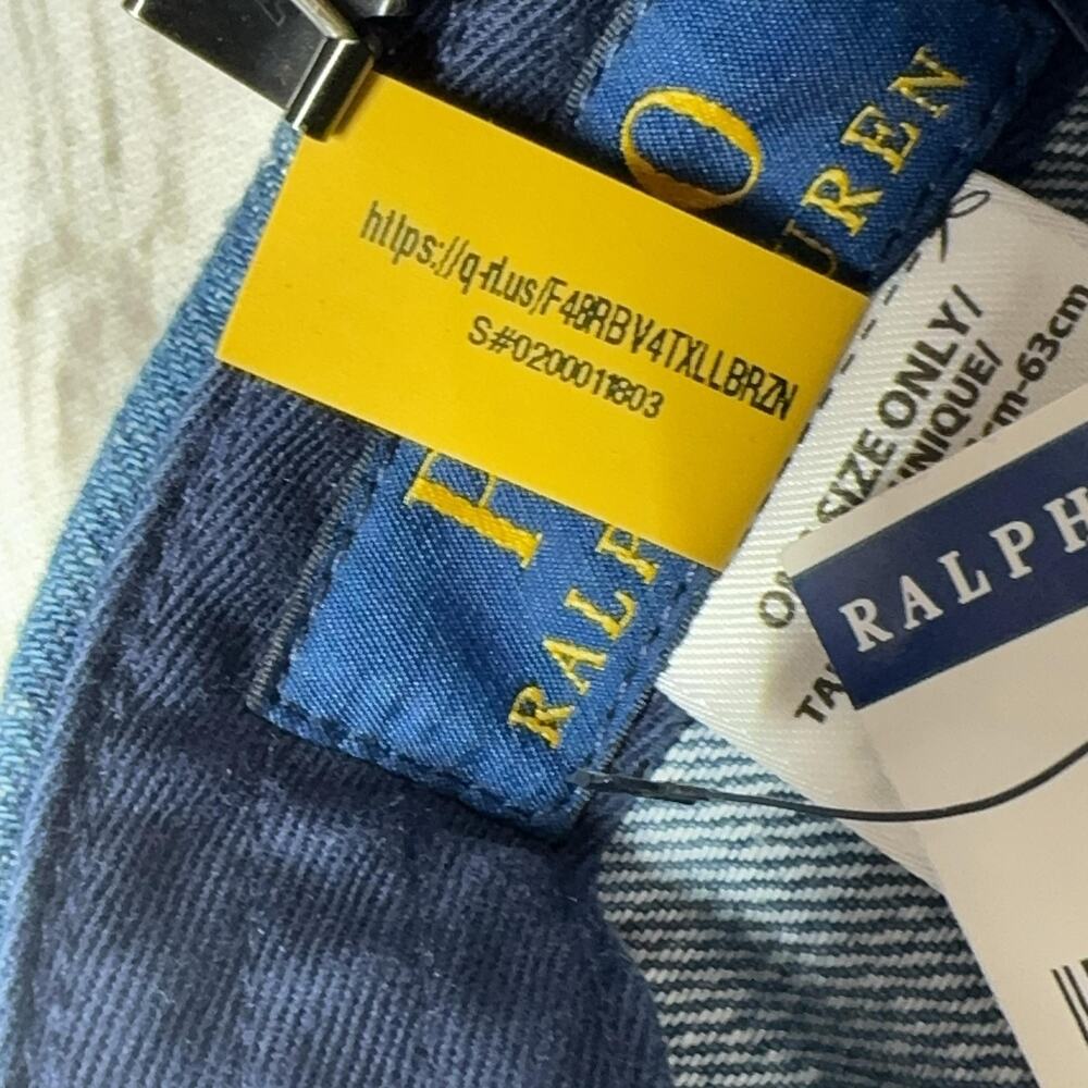 PRL Polo Bear Denim Hat Mens OS Blue Leather Strap Cap NEW Polo Ralph Lauren - Picture 12 of 15